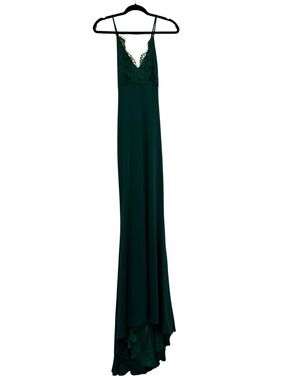JJs House Deep Green Lace Bodice High-Low Evening Gown